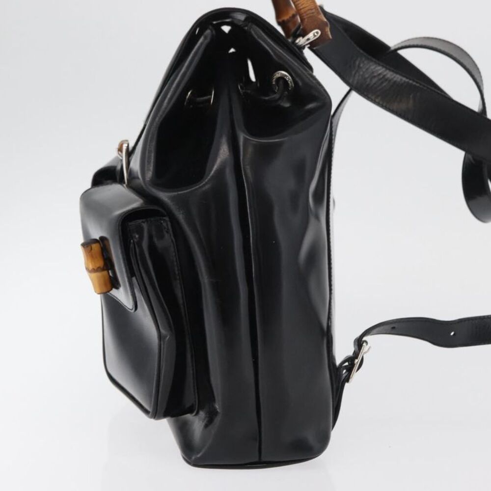 Gucci Vintage Bamboo Backpack Patent Leather Black Patent_Leather Backpack Bag - Picture 3 of 16